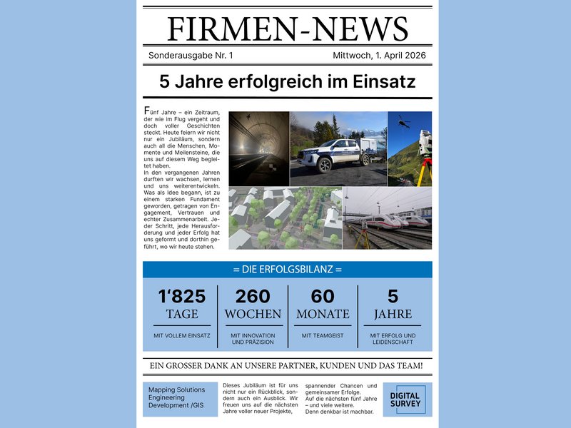 5 Jahre erfolgreich im Einsatz, digital survey AG 5 Jahre erfolgreich im Einsatz, digital survey AG